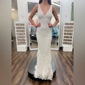 Sherri Hill White Beaded Gown w/Cape